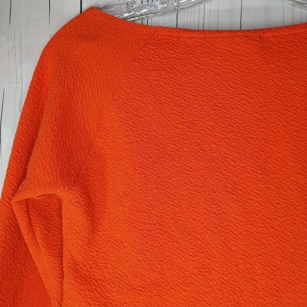 Maeve Anthropologie Sweetheart Neck Textured Orange Long Sleeve Women's Top - Picture 6 of 10